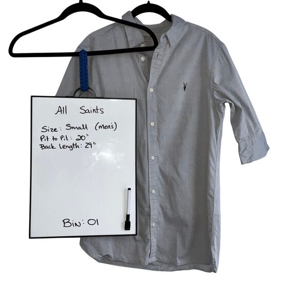 ALLSAINTS Button Up Short Sleeve Shirt Men's Size S Casual Minimalist Preppy - Picture 5 of 9
